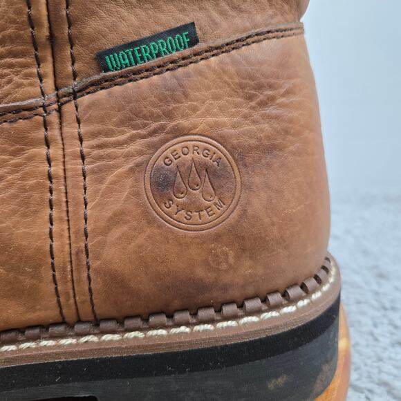 Georgia Boot Mens 9.5M Wellington Brown Leather Waterproof Pull On Work Roper - Picture 2 of 16